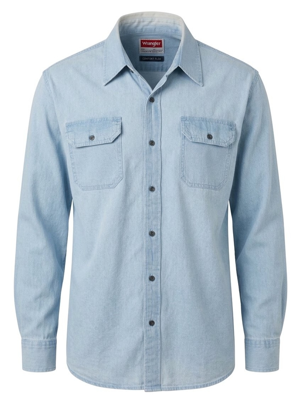 Wrangler Light Blue Denim Button-Up Shirt
